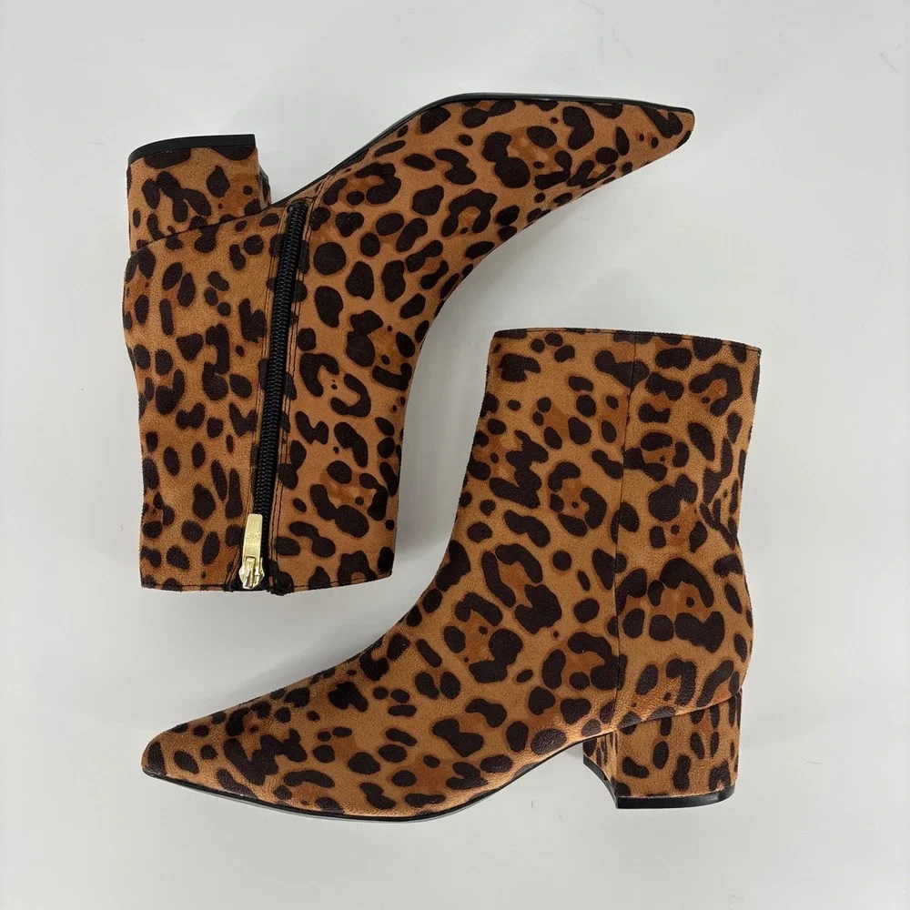 Marc Fisher Gismo Ankle Bootie Leopard Women Size 6.5 Pointed Toe Block Heel